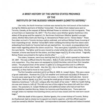 Brief History of the U.S. Province of the IBVM