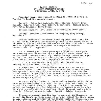 St. Mary's Carmelite Church Parish Council Minutes