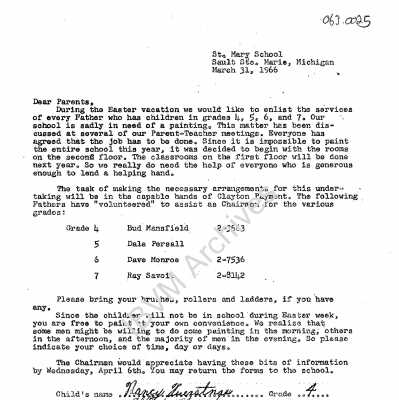 Letter to Parents Regarding School Painting