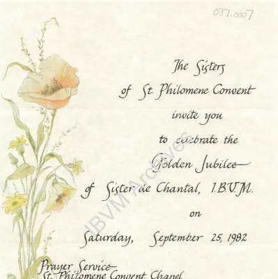 Invitation to the Golden Jubilee for Sister de Chantal