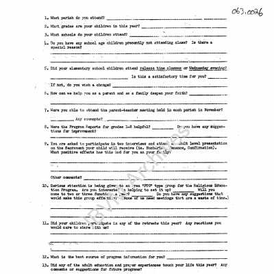Religious Education Questionnaire