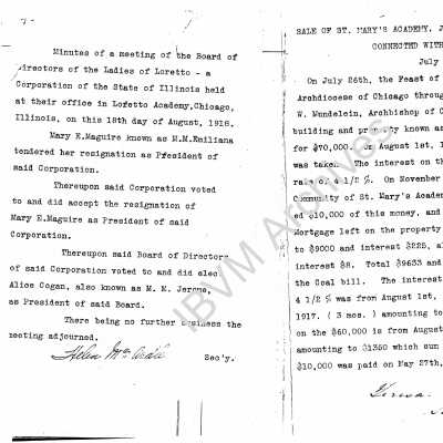 Sale of St. Mary's Academy and Meeting Minutes