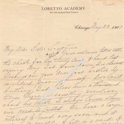 Letter from Mother Seraphina Dwyer