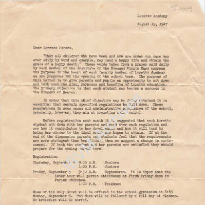 Letter from Loretto Academy
