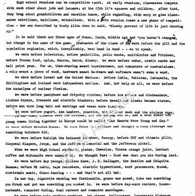 Loretto High School 50th Anniversary Reunion Speech