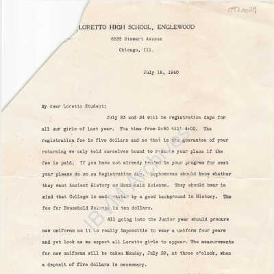 Loretto High School Students Letter