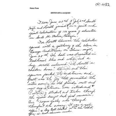 Notes from Sister Rita Jaques