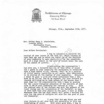 Letter from the Archdiocese of Chicago