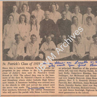 St. Patrick's Class of 1919 Newspaper Article