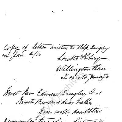 Letter from Reverend Mother Mary J. Stanislaus