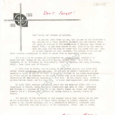 Letter from Sister Nancy Kennelly