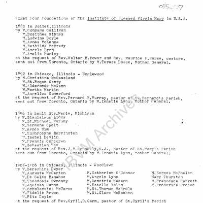 Early History of the IBVM in the United States