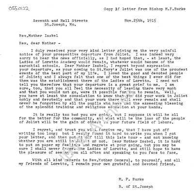 Letter from Bishop M. F. Burke
