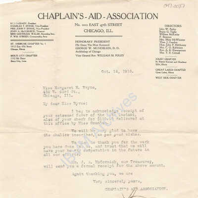 Letter from Chaplain's Aid Association