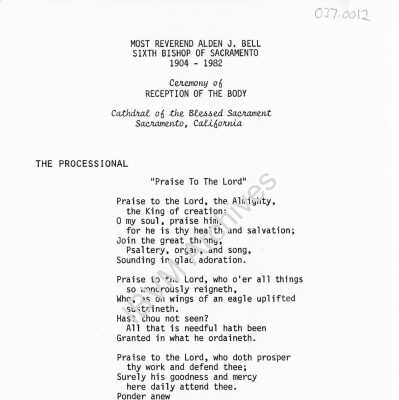 Program for Reverend Alden J. Bell