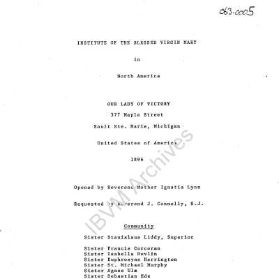 IBVM Sault Ste. Marie Community Lists, 1897 - 1985