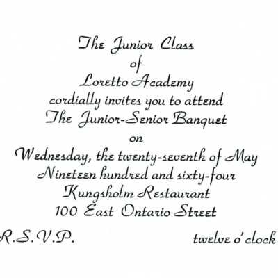 Loretto Academy Junior Senior Banquet Invitation, 1964