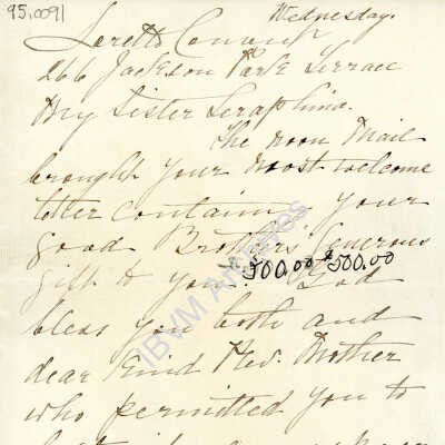 Letter from Mother Seraphina Dwyer