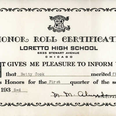 Loretto High School Honor Roll Certificate