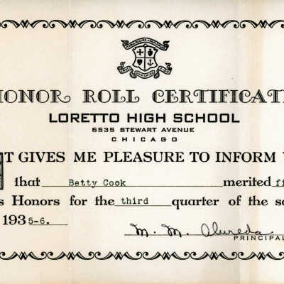Loretto High School Honor Roll Certificate