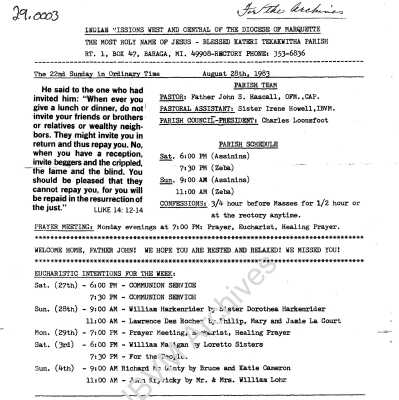 Holy Name of Jesus Blessed Kateri Tekakwitha Parish Community Bulletin