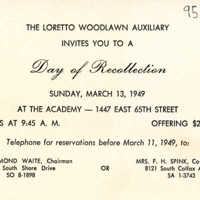 Loretto Woodlawn Auxiliary Day of Recollection Invitation