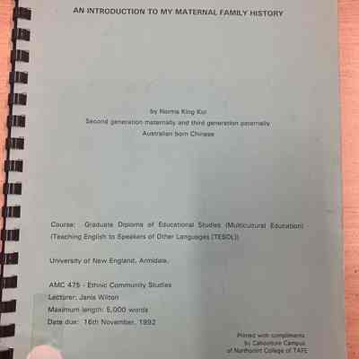 Ethnic community study : an introduction to my maternal family history [thesis]