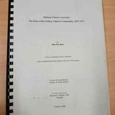 Making Chinese Australia : the role of the Sydney Chinese community, 1892-1912 [thesis]