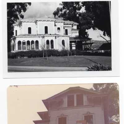 as- Side view of CS House when veranda roof was being installed.; at- Approx. 1974 reconstruction of veranda roof.; au- Aprox. 1974 Reconstruction of veranda roof. Shows original roof and columns, and brackets.