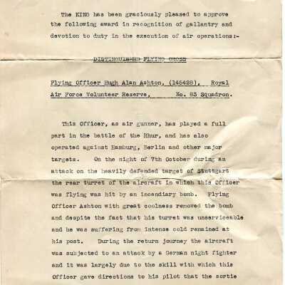 83/Garvey Crew: Ashton DFC Citation, + DFC description