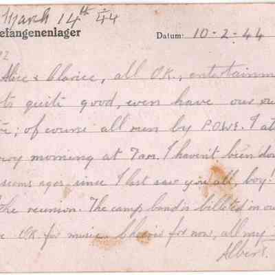 RAF/PW: East, postcard dated 44-02-10