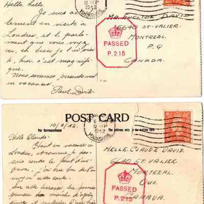 97/Armstrong Crew: David, postcards home x 2