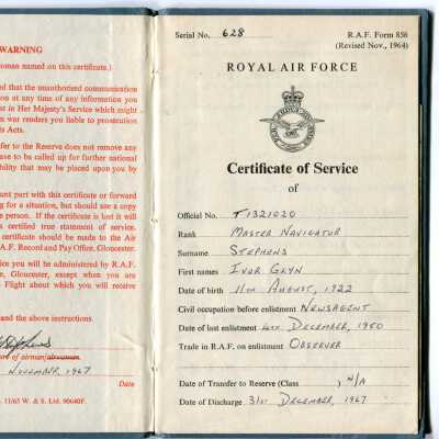 Certificate of service on leaving the RAF, 31 December 1967