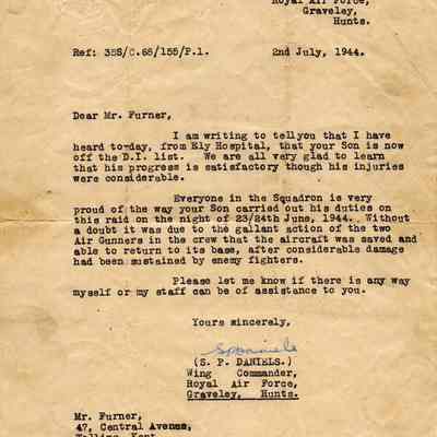35/Marsden Crew: Furner, letter from CO