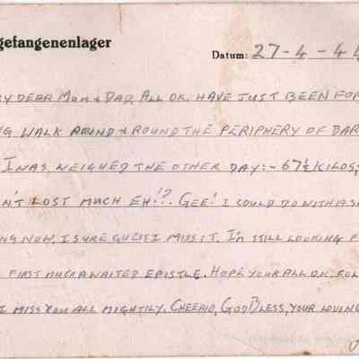 RAF/PW: East, postcard dated 44-04-27