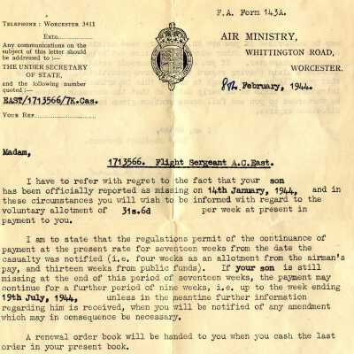 97/Steven Crew: East, Air Ministry letter