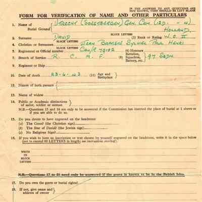 97/Armstrong Crew: David, IWGC correspondence