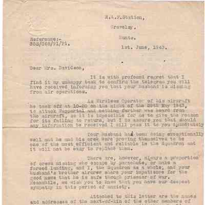 35/Hoos Crew: Davidson, 35 Sqd CO, letter 43-06-01