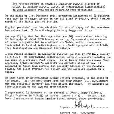 83/Hatcher Crew: Crash, eyewitness report