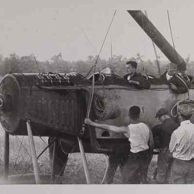 Men preparing for dirigible test flight