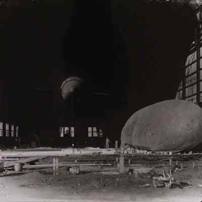 Two dirigibles inside Wingfoot Lake hangar