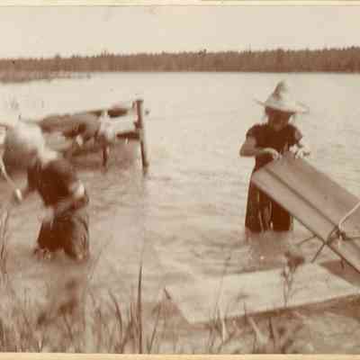 Fred, Irene and Willard playing at the lakeshore
