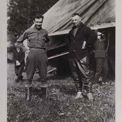 Ralph Upson and Herman Kraft with a collapsed dirigible