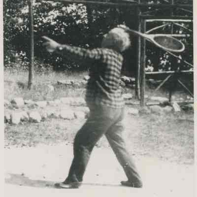 F.A. Seiberling playing tennis