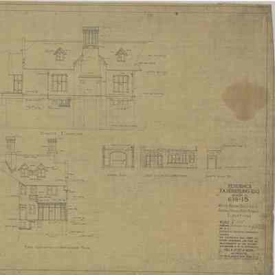 Drawing: Music Room, Billiard Room wing, and West Porch elevations