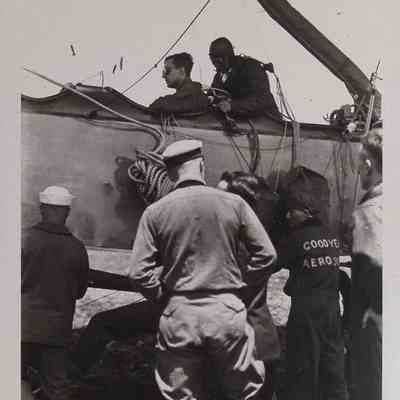 Men preparing for dirigible test flight
