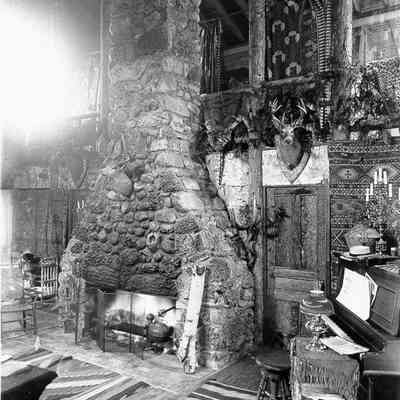 Fireplace in Main Cabin at Cedar Lodge