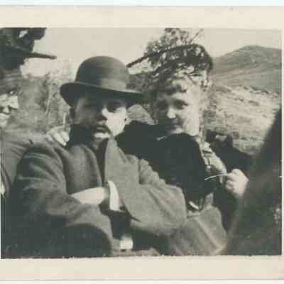 F.A. and Gertrude Seiberling in an open car out west