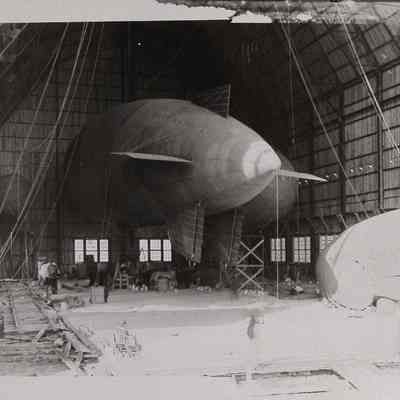 Two dirigibles inside Wingfoot Lake hangar