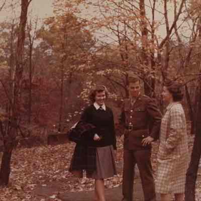 Julia Seiberling Shaw, Edward (Ned) Handy, and Nancy Jackson Seiberling standing on Pleasure Drive
